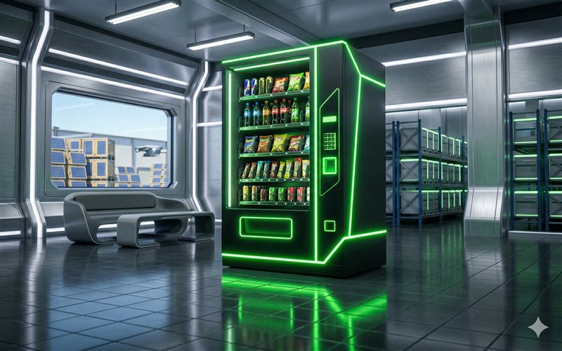 Vending machine with green neon lighting